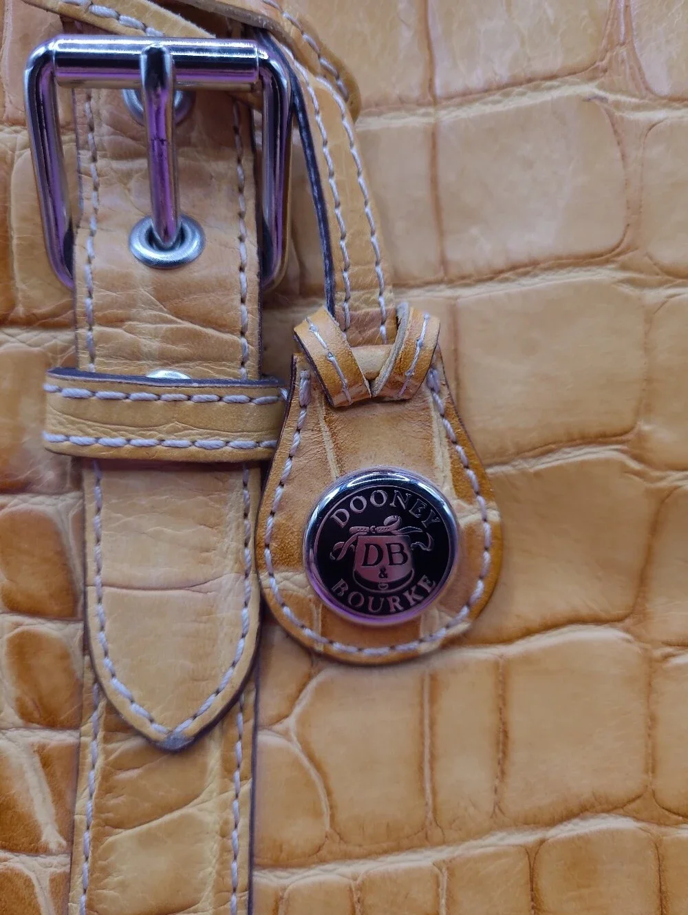 Vintage Dooney & Bourke Yellow Embossed Crocodile Handbag And Coin Purse Nile